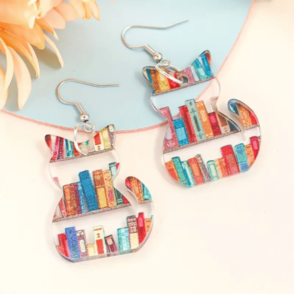 BOOK LOVER CAT EARRINGS (PAIR)